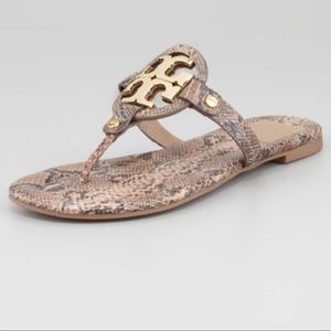 Tory Burch Miller Snake-Embossed Logo Thong Sandal